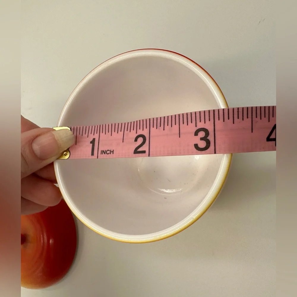 Vtg Hazel Atlas Red & Yellow Milk Glass Apple  Jam Jelly Jar Sugar Bowl W/  Lid